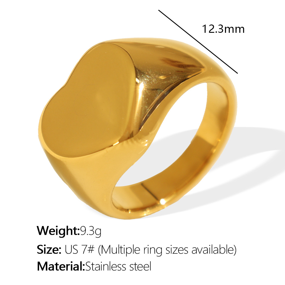 1 Piece Simple Series Simple Heart Stainless Steel  Gold Color Women's Single Rings 